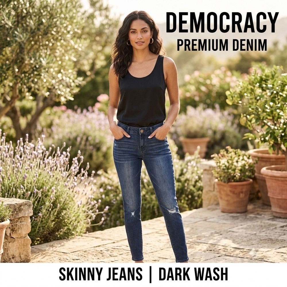 Democracy Absolution Skinny Jeans Womens Sz 2 Dark Wash Distressed Stretch Denim